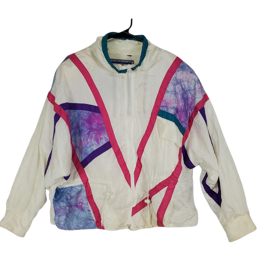 Retro Windbreaker Ski Jacket in Bright Colors and Multiple Patterns Quilted
